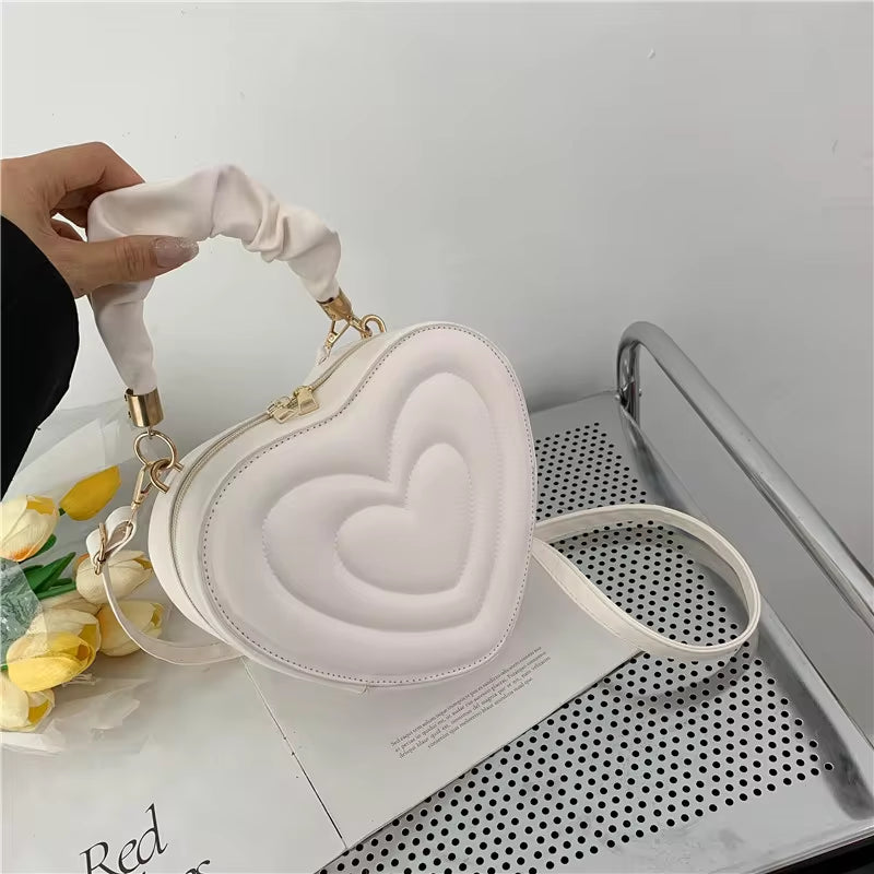 Fashion Love Heart Shape Shoulder Bag Small Handbags Designer Crossbody Bags for Women Solid Pu Leather Top Handle Bag